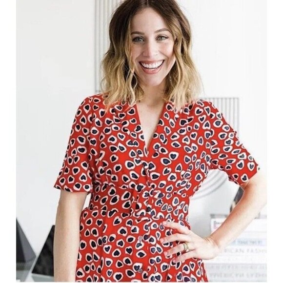 J CREW RED MIDI HEART SHIRT DRESS SZ 12 - Picture 10 of 11